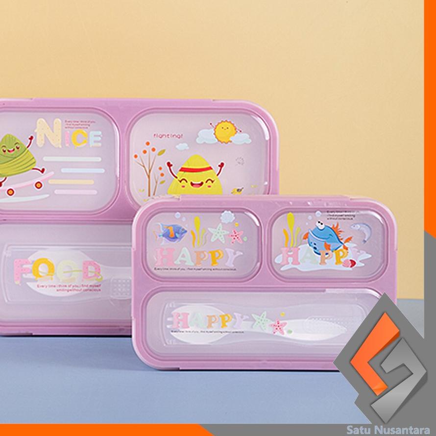 12.12 SN-C448 C449 Lunch Box Set Anak 3 Sekat BPA FREE Karakter Dengan Sendok Tempat Makan Anak Kota