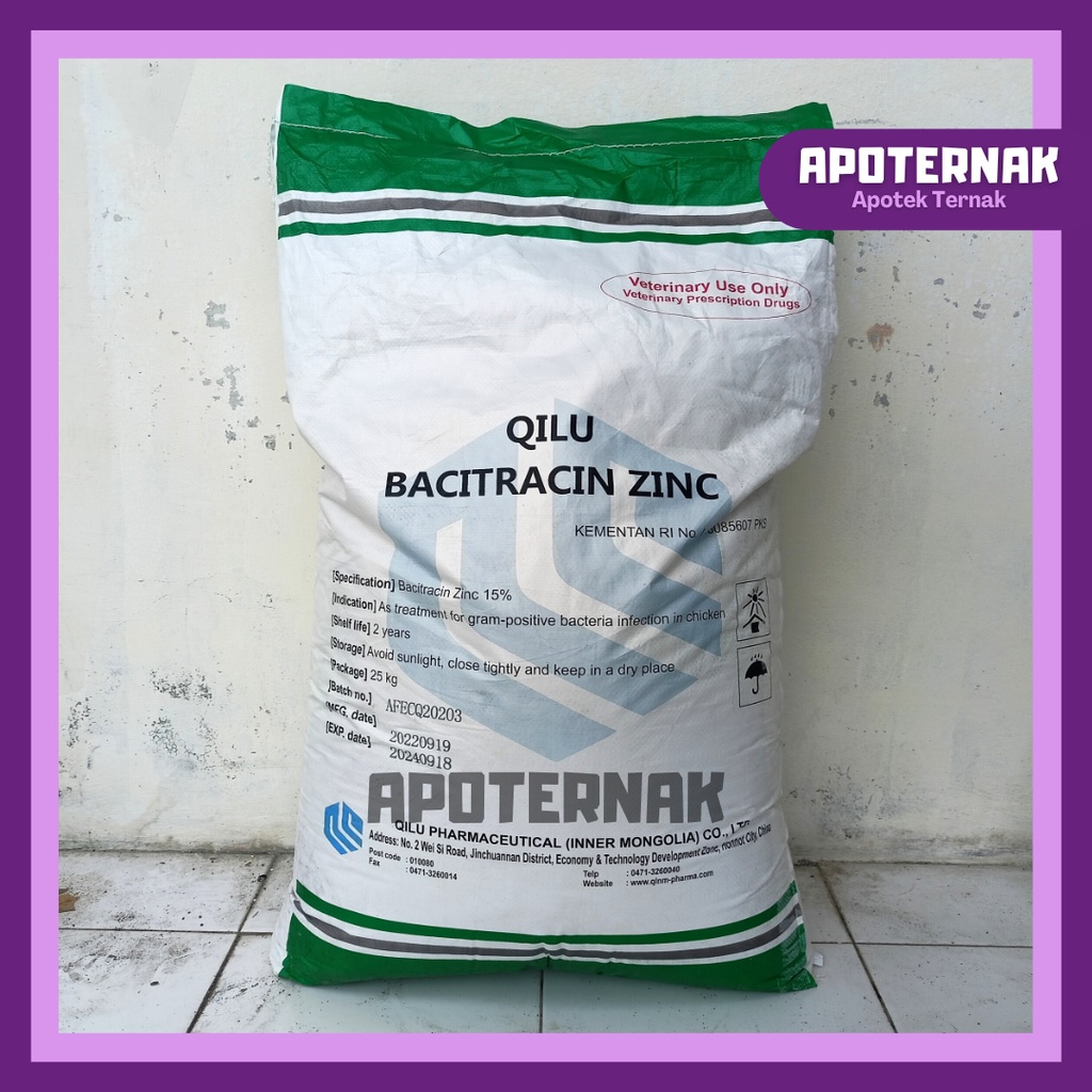 QILU BACI TRACIN ZINC 25 kg | Pemacu Pertumbuhan Ayam Pedaging Broiler | AFP Qilu | AGP Ayam | Zinc Bac 15%