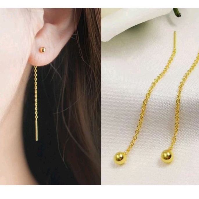 Anting Titanium Jurai Panjang bulat gold 728