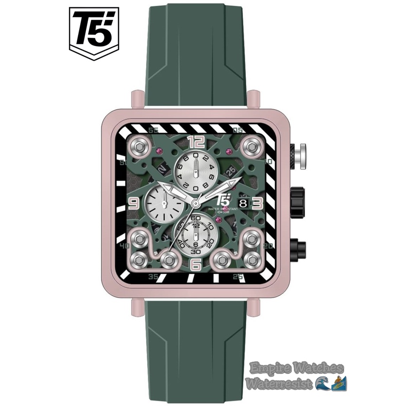 Jam Tangan T5 H3945G 3945 Pria Cowok Analog Chrono dan Tanggal Aktif Strap Rubber Kualitas Original Waterproof