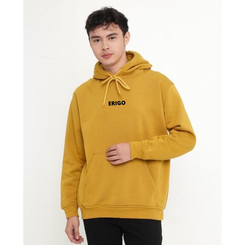 Sweater Hoodie Pria Erigo Teks / jaket Hoodie Floking Simple / Hoodie Bahan Fleece Tebal