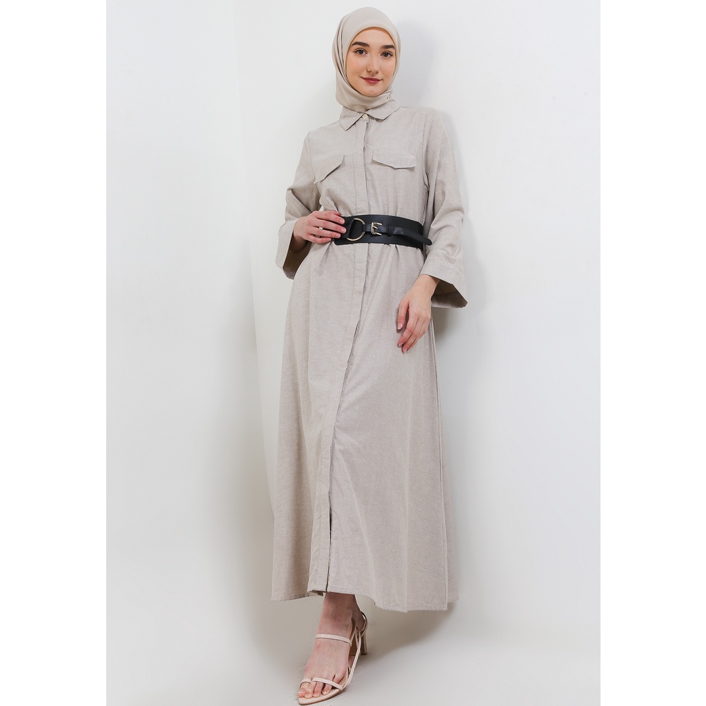 MFMW Dojaket Dress Gamis Khaky Sabuk Hitam