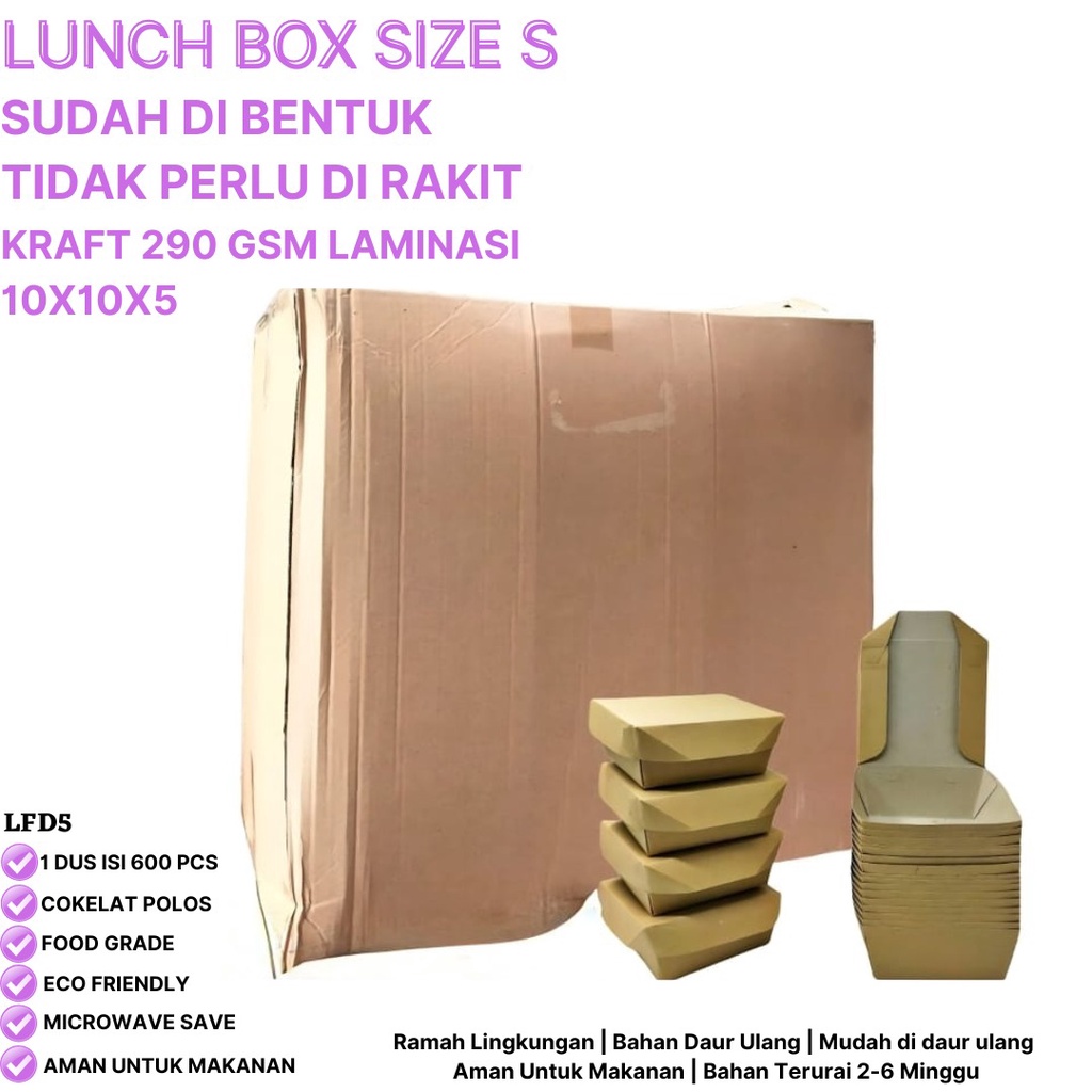 Lunch Box Small Sudah Terbentuk Tidak Perlu Dirakit (LFD5-10X10X5 Cm)