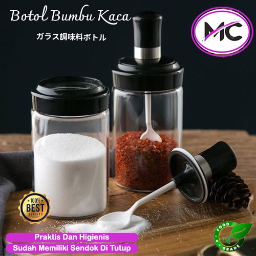 Tempat Bumbu Kaca Botol Penyimpanan Garam Lada Bumbu Dapur Cair Dan Tabur Anti Tumpah Sendok Botol Simpan Kopi