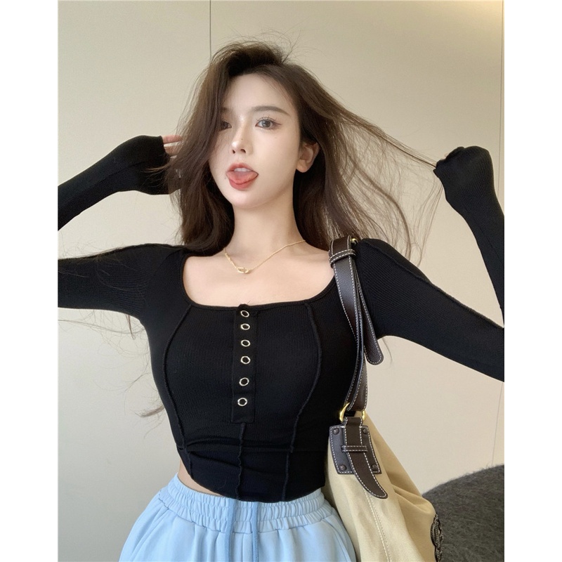 XIAOZHAINV Korean Style Kaos Lengan Panjang Baju Tunik Atasan Wanita