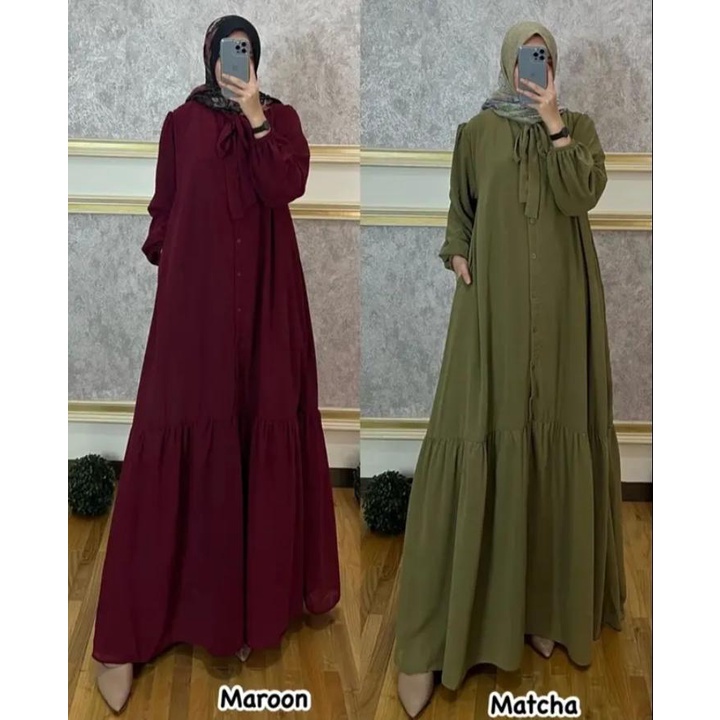 Eka Gamis Crincle Airflow Ld110cm/Gamis Full Kancing/Maxy polos Crincle