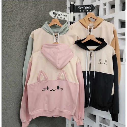 MOCHIO CAT JACKET ZIPPER HODIE WANITA