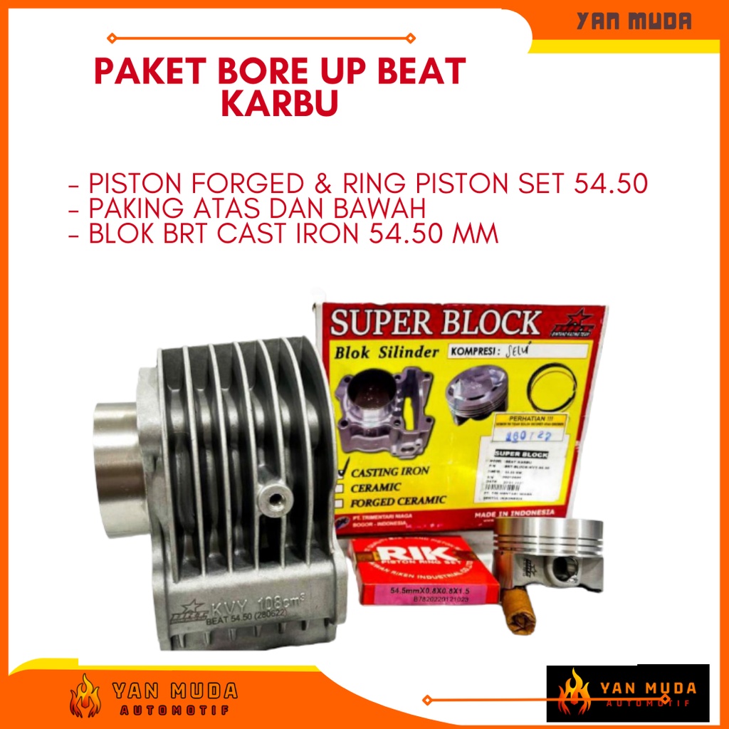 PAKET BORE UP BRT BEAT KARBU SCOOPY SPACY KARBU 54.50.mm BLOK PISTON BRT BEAT KARBU SCOOPY KARBU SPA