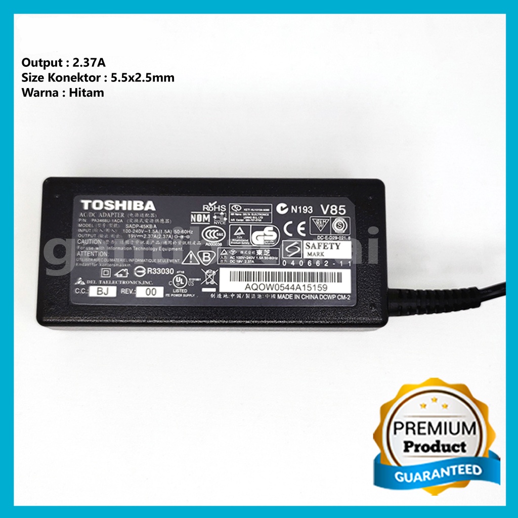 Adaptor Charger Laptop TOSHIBA PA3822E 19V 2.37A 5.5x2.5mm