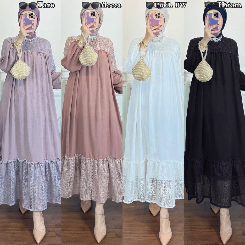 NEW MALIKA DRESS Airflow Premium Kombi Brokat Malika GAMIS CRINGKEL DRESS MAXY READY BAHAN CRINGKEL AIRFLOW POLOS