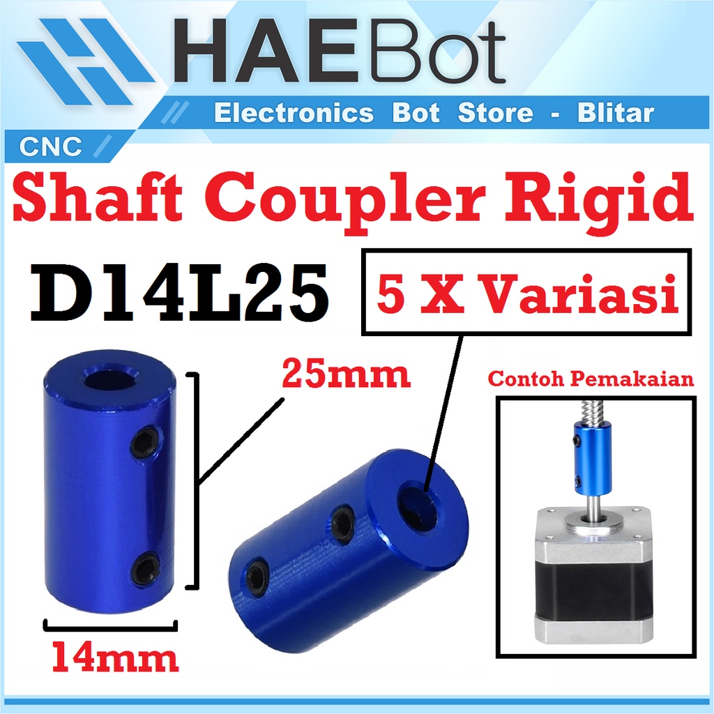 [HAEBOT] Rigid Shaft Coupler D14L25 5x5 5x6 5x6.35 5x7 5x8 5mm Coupling CNC 3D Printer Fixed Penghubung Shaft Mesin Nema Aluminium Alloy Motor Stepper Konektor Type