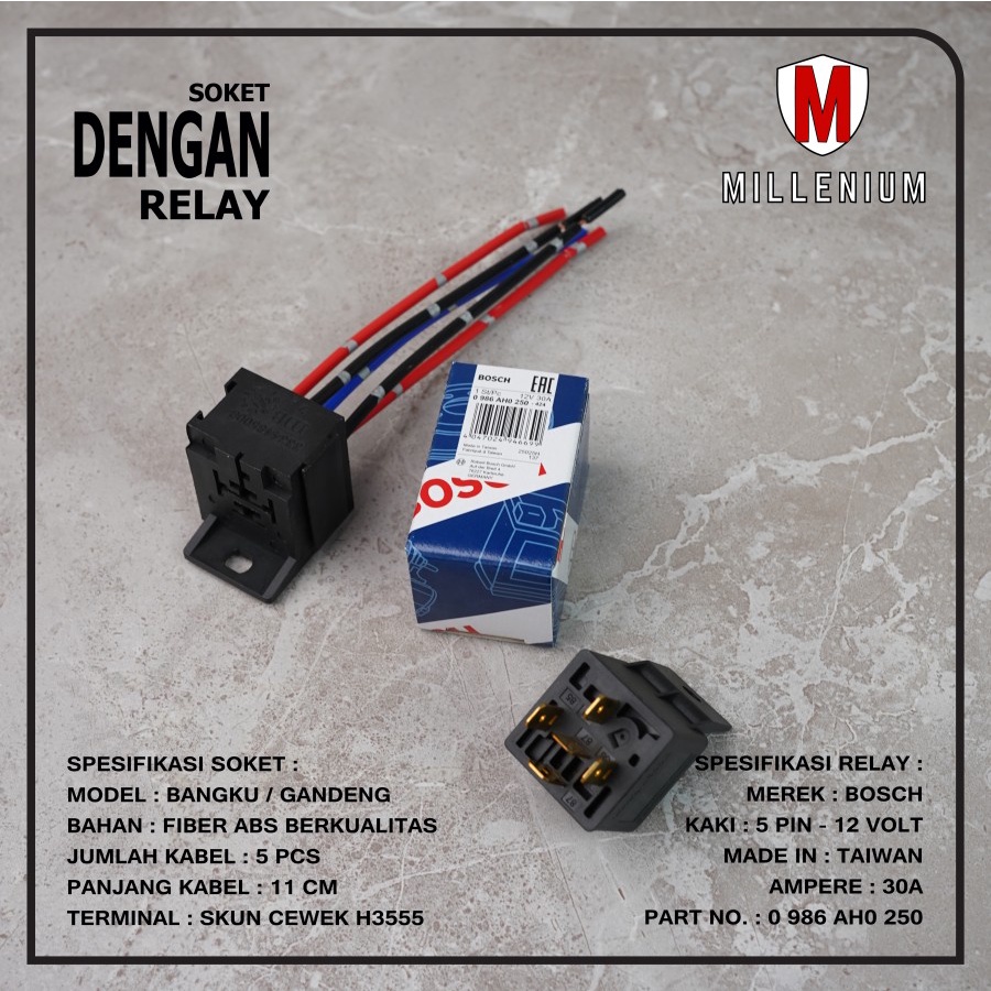 SOKET RELAY BANGKU GANDENG 5 KABEL DENGAN RELAY BOSCH 5 KAKI ORIGINAL