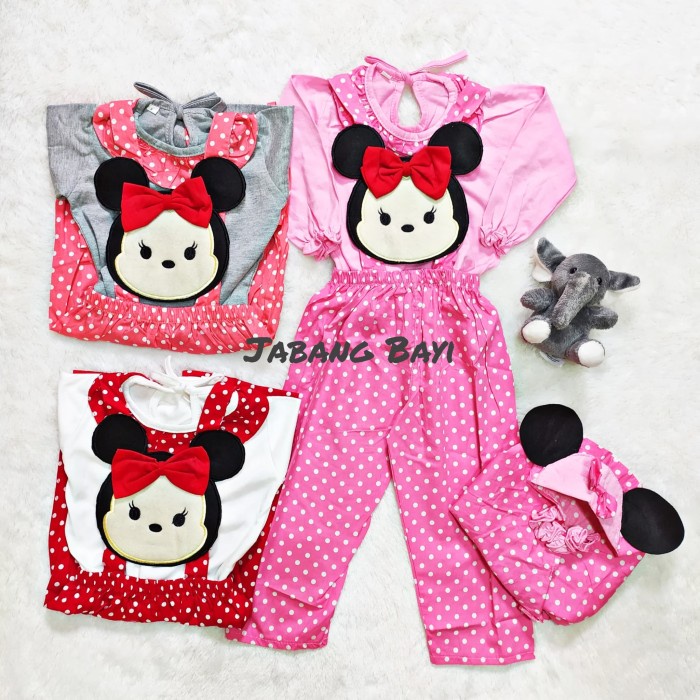 Baju Muslim Anak Baju Muslim Celana Mini Tsum-Tsum Set Hijab Polka T9M1 kondangan cewek muslimah can