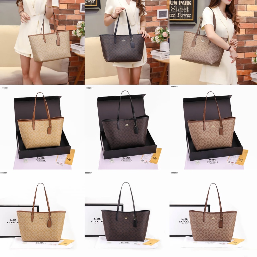 Coa City Tote In Signature Bag's Gold Hardware 806106