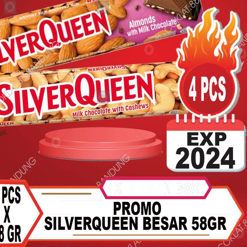 

➥ SILVERQUEEN 58gr Isi 4 pcs X 58 gr Cokelat Besar, Coklat SIlver Queen 58gr X 4pcs Almond Cashews Mete 58 gr ☞