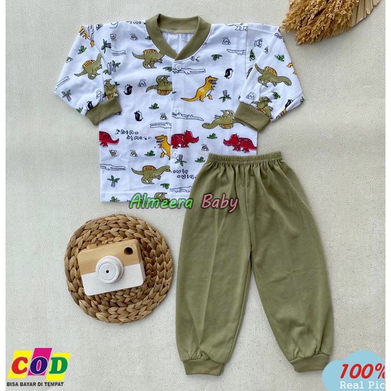 Setelan Baju Bayi Piyama Bayi Lengan Panjang Kancing Depan Motif Dinosaurus Usia 3-12 Bulan Almeera Baby and Kids