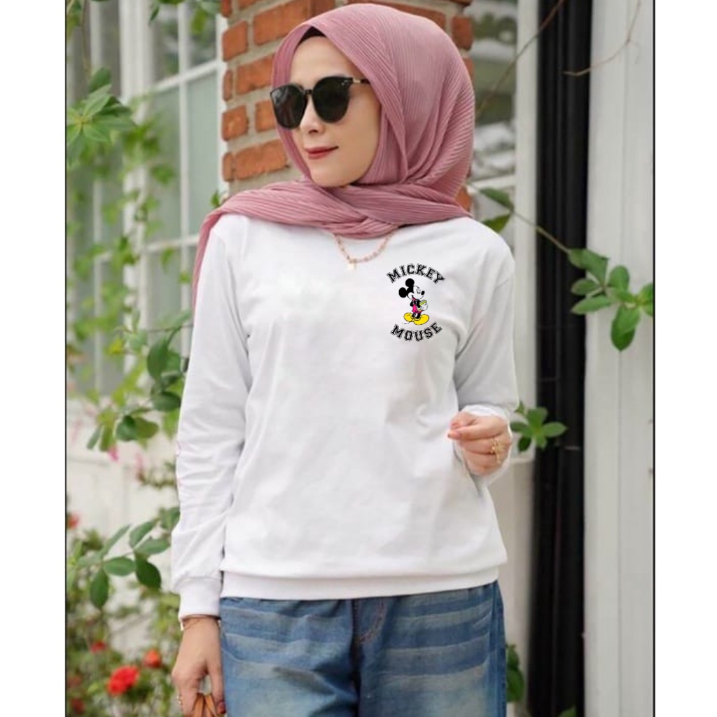 Baju lengan panjang wanita logo MM / kaos distro model sweater keren trendy dan kekinian