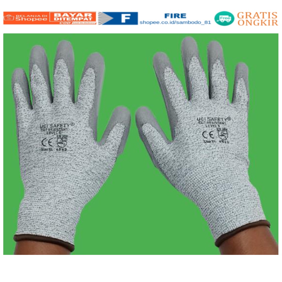 Hand Gloves safety Gloves Anti Pisau Potong Hand Gloves Coating Karet Warna Abu Abu Sarung Tangan Safety Kerja Kawat Besi Baja Kaca Pabrik industri Ukuran M &amp; L Uci Safety