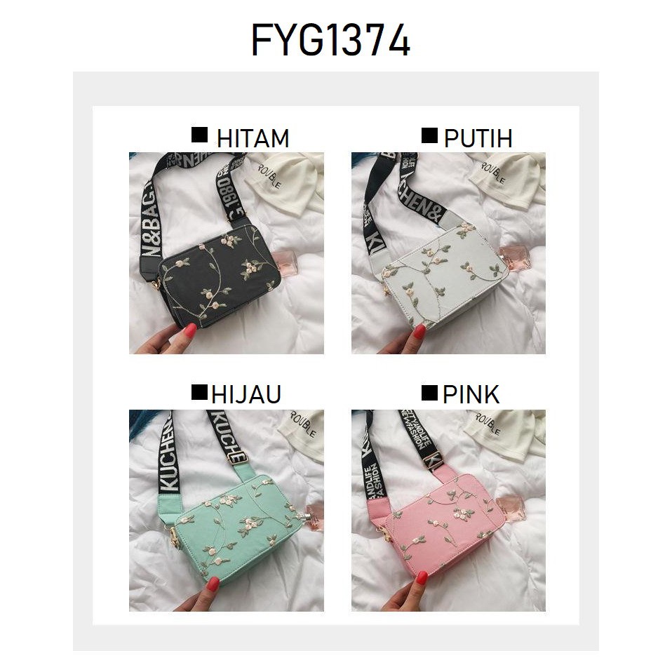 FYGALERY FYG1374 Tas Selempang Tas Mini Bordir Bunga Tas Fashion Wanita Sling Bag Murah