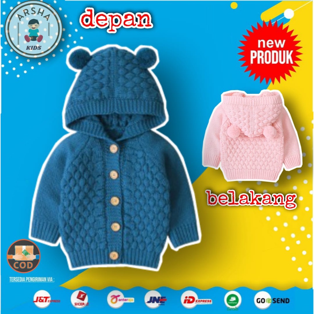 Sweater rajut anak laki laki perempuan unisex cardigan rajut anak switer rajut hoodie anak popcorn