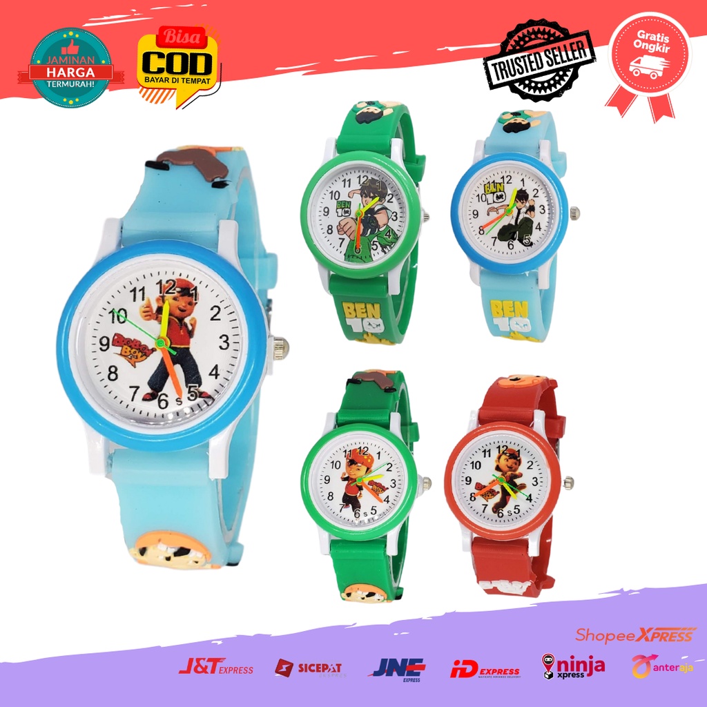 [COD] Jam Tangan Anak Cowok Analog Strap Rubber Karakter Kartun Ben10 Cars Boboboi