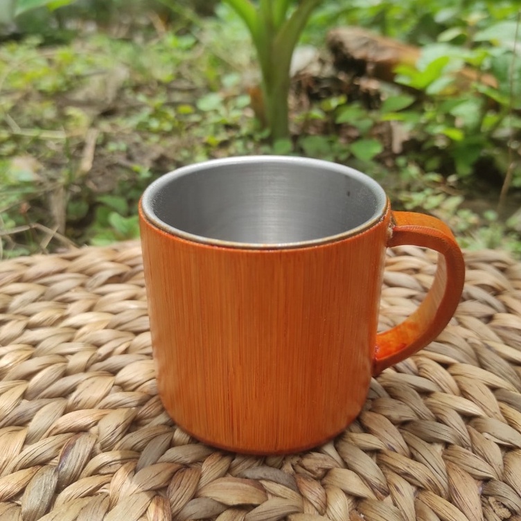 Gelas Cangkir Kopi Bambu Stainless Kapasitas 200 ML Cocok Buat Ngopi Tipis Tipis, Gelas Cangkir Kopi