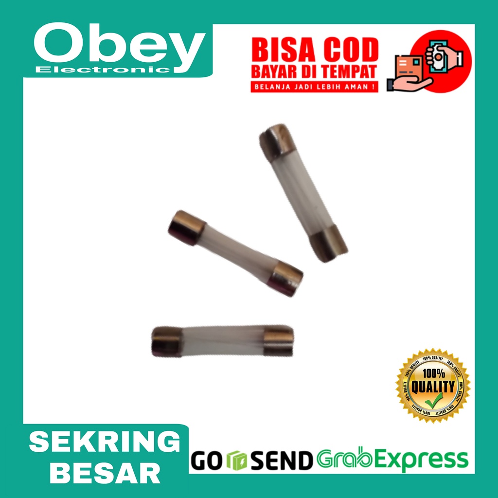 Sekering Fuse Kaca Besar 1A, 2A, 3A, 4A, 5A,10A, 15A, 20A