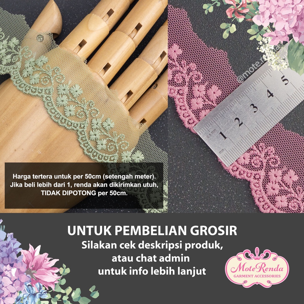 Renda tile/tulle, lebar 2.5cm (harga per 50cm) kode 5TMA2501