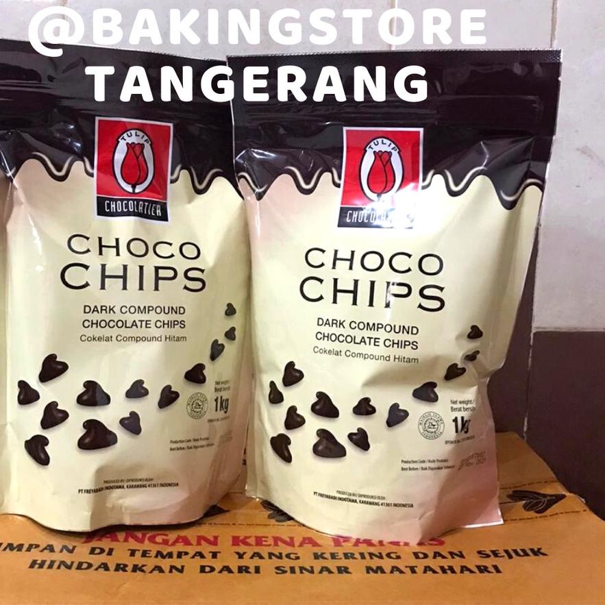 

♬ Choco chip Dark Chocolate tulip 1Kg - chocochips dark coklat ☟