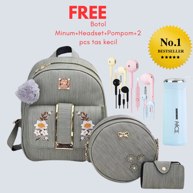 TASMURAH30_Tas Ransel Golden flower 3 in 1 Ala Korea Tas Anak Sekolah