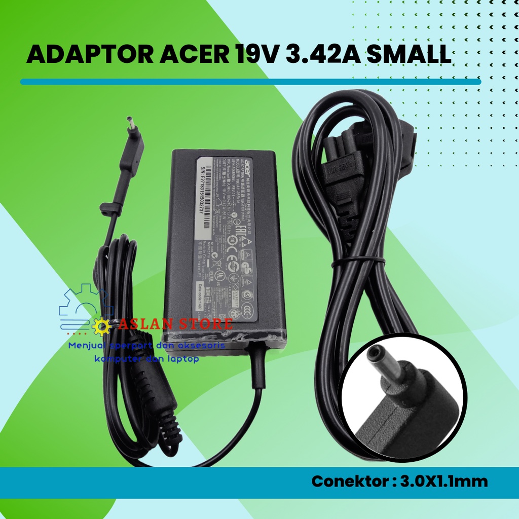 Adaptor Charger Acer 19V 3.42 A 3.0X1.1Mm 65W Original Acer Chromebook 11 13 , Adaptor Acer TravelMate X313 TMX313-M-6824