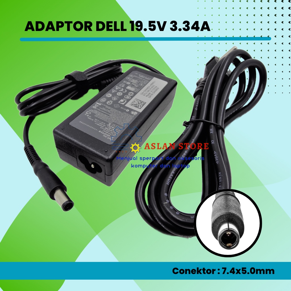 Charger Casan Dell 19.5V 3.34A 7.4x5.0mm D620 D630 D800 E7240 E7270 E7450 E6230 E6420 e7240 Jarum