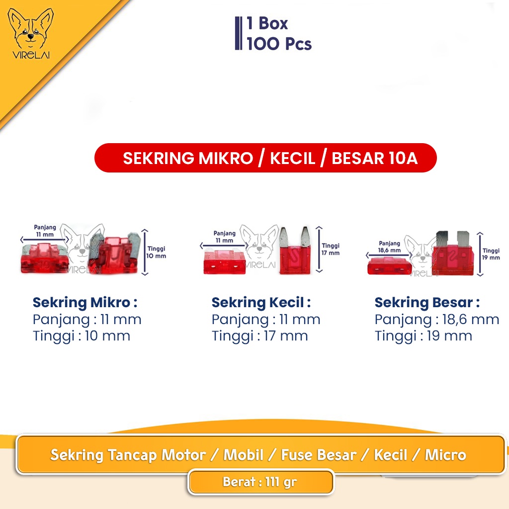 [1 BOX] Fuse Mikro / DX Micro / Kecil / Besar Motor / Mobil Sekring Tancap 5/7.5/10/15/20/25/30A