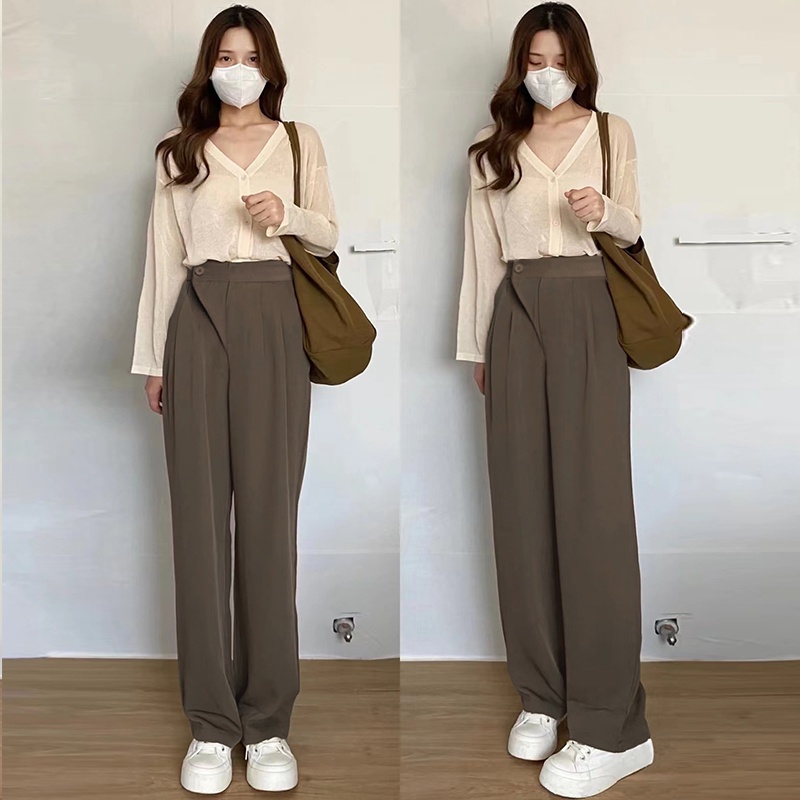 Highwaist Celana Kulot Hitam Panjang Korea Pants Wanita Celana Anti Kusut-loose Pants