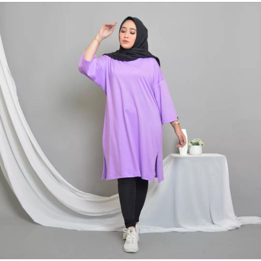Tunik Basic Oversize Polos Midi Dress Jumbo