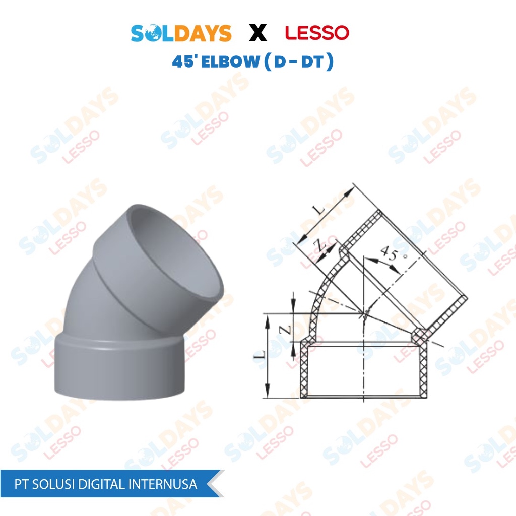 Lesso 45' Elbow ( D - DT )  1 1/2&quot; / 45' ELBOW ( D - DT )  1 1/2 Inch