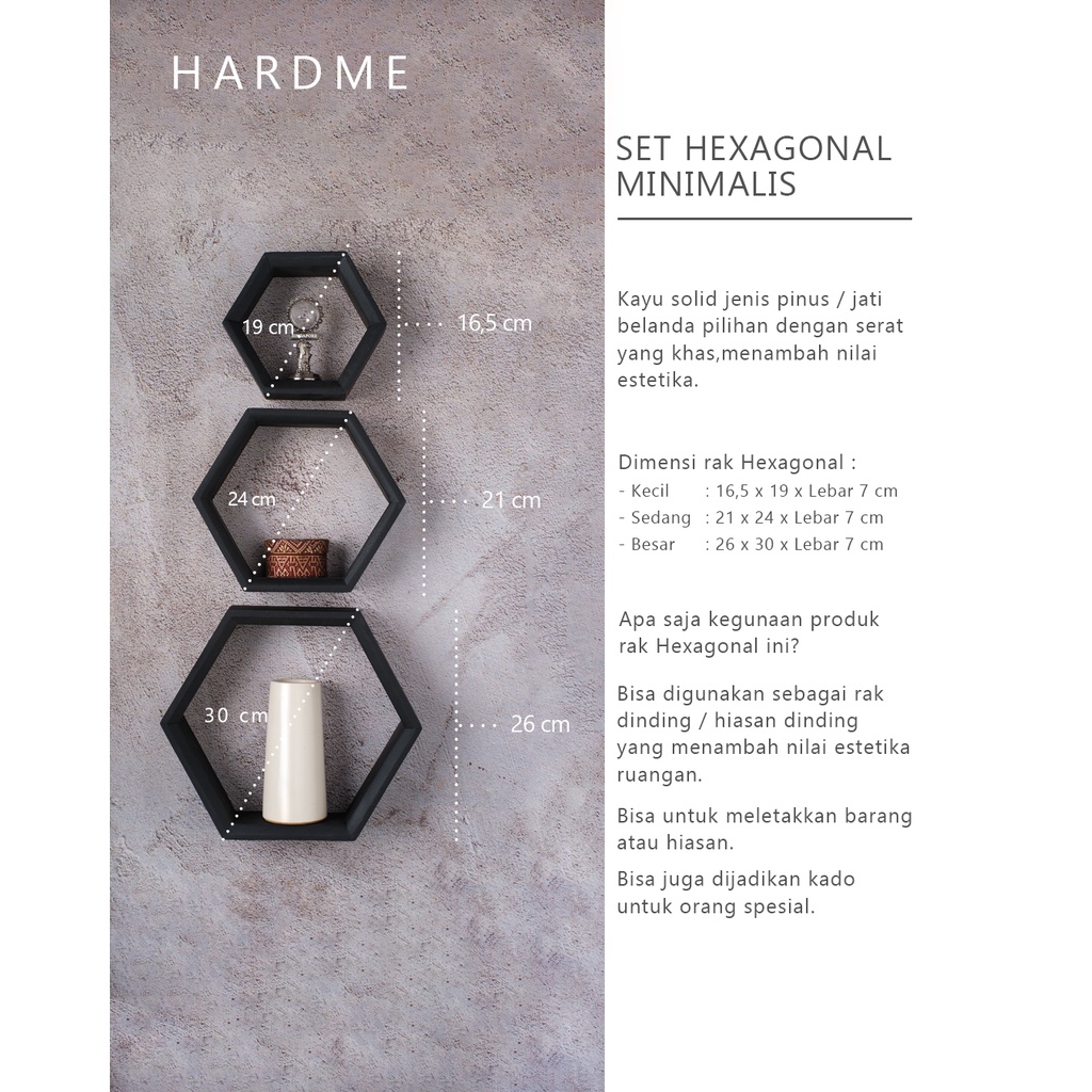 Hiasan dinding Hexagonal Hitam (KAYU JATI BELANDA)