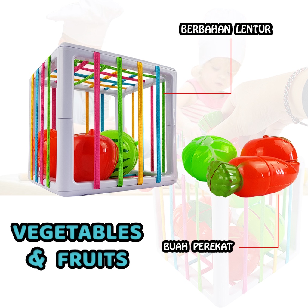 Mainan Edukasi Anak Shapes Sorting/ Mainan Buah Dan Sayur Potong Perekat YE2 JSP