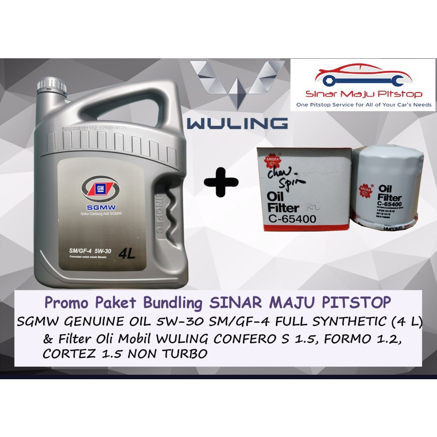 Paket Bundling Oli SGMW 5W-30 SM Original 4 Liter & Filter Mobil WULING CONFERO & CORTEZ 1.5 (NON TU