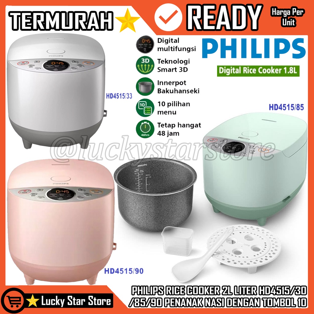PHILIPS RICE COOKER 2L LITER HD4515/30 PENANAK NASI DENGAN TOMBOL 10 MULTIFUNGSI REBUS NASI SUSI SUS