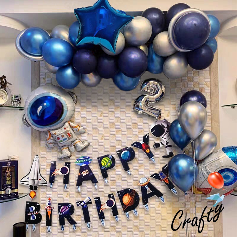 [PAKET] Dekorasi Balon Ulang Tahun CHAIN BANNER JUMBO ASTRONOT Hiasan Happy Birthday Tema Astronot