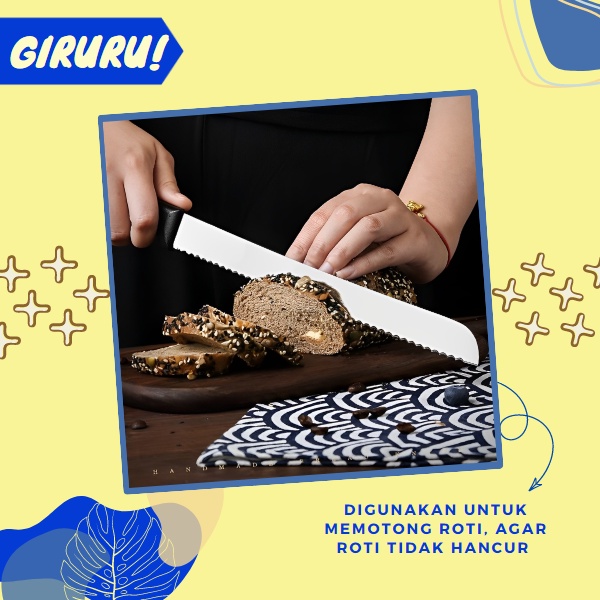 Pisau roti stainless pisau gerigi panjang serrated Bread Cake Knife / Pisau Roti / Pisau Pemotong / Pisau Roti Kue Panjang Bahan Stainless Gerigi Halus Kasar Bread Knife Cake 8 10 12 INCH / Pisau Roti Pemotong Cake Sisi Tajam Potong Bolu Kue Tart Tar