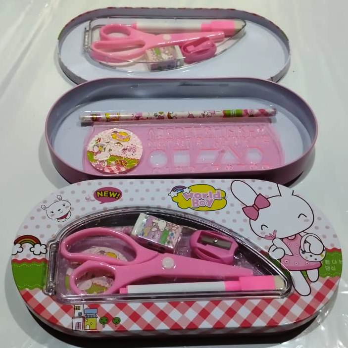 

tempat pensil kaleng beserta isinya lengkap