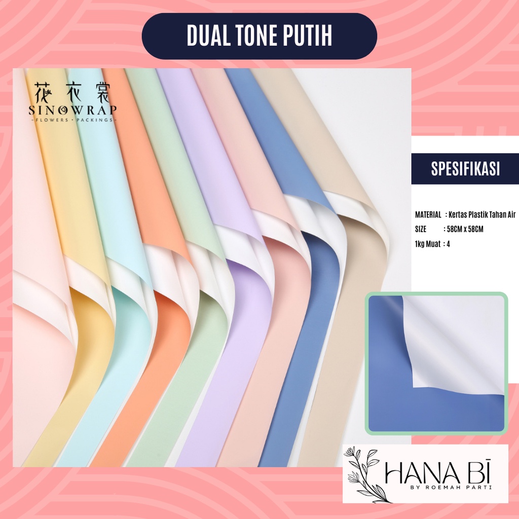 

5 Lembar Cellophane Dual Tone Putih Kertas Bunga Flower Wrapping Kertas Buket Wrap Paper Bungkus Bouquet Waterproof pembungkus Kado P.OYXJ