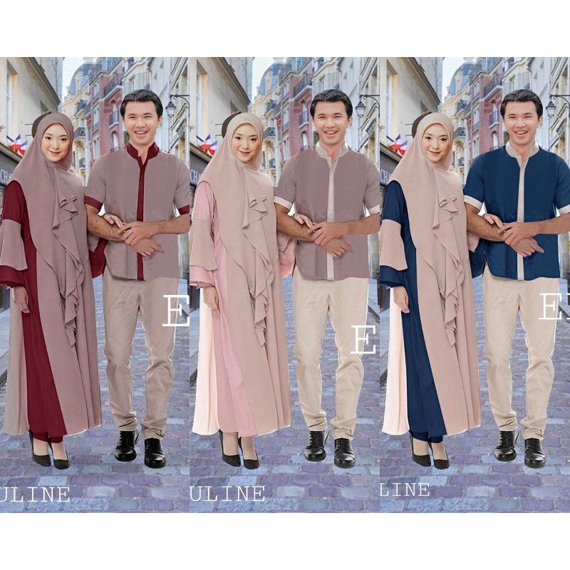 Vbaju Batik Couple Modern Batik Set Baju Couple Pasangan Gamis Brukat  Baju Muslim Kapelan/ Hijab C