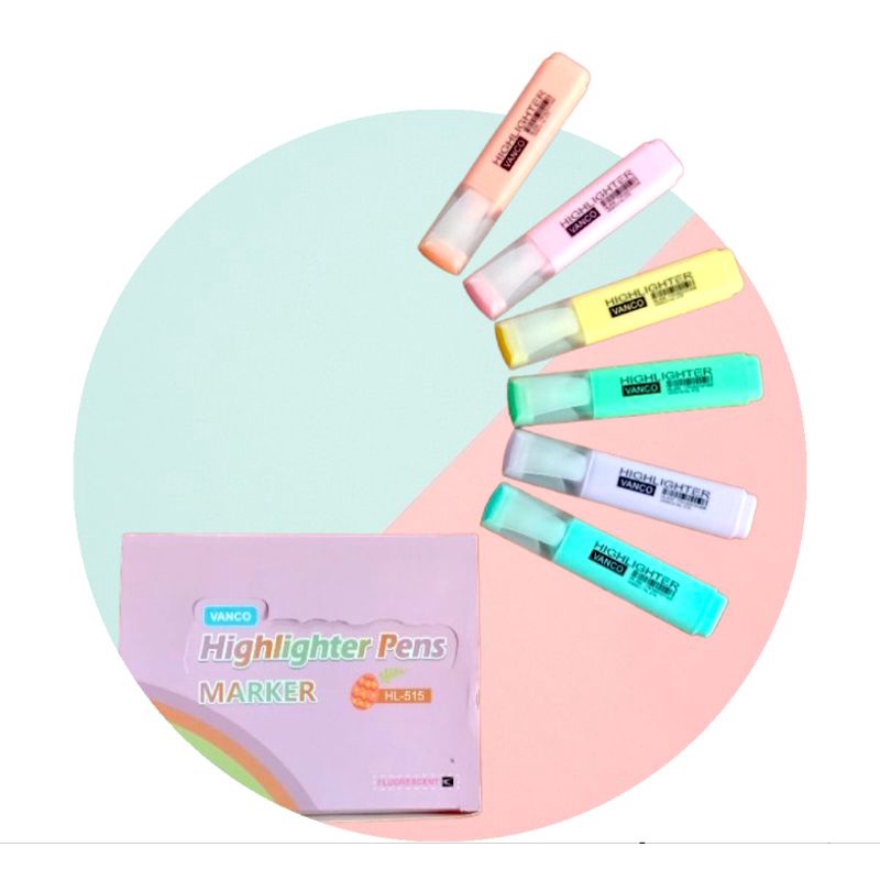 Stabilo Pastel Vanco Highlighter HL-515 dan Highlighter Sunwell HL-500