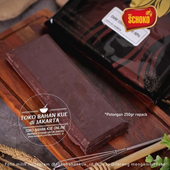 

Schoko Dark Chocolate Couverture BLOK 60% 1kg Cokelat Batang Coklat