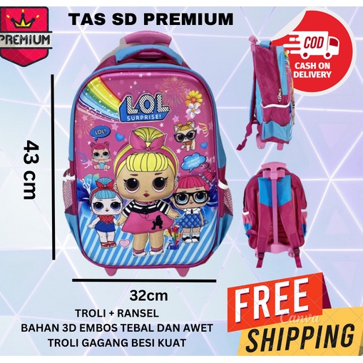 PREMIUM ~ COD Tas TROLI Ransel 2in1 Anak UNICORN HELOKITY TSUM LITTLE PONY FROZEN Troli Embos TROLEY TROLLEY EMBOS