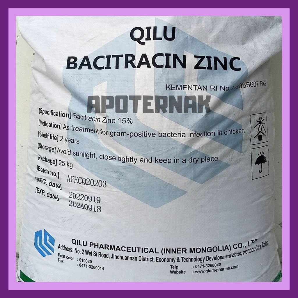 QILU BACI TRACIN ZINC 25 kg | Pemacu Pertumbuhan Ayam Pedaging Broiler | AFP Qilu | AGP Ayam | Zinc Bac 15%