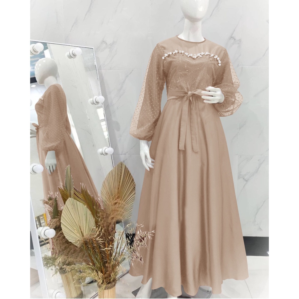 HCL Dress Brukat Muslim Wanita Aberla - Maxi Longdress Terbaru